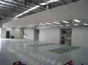 Part of installation at Universal Panel and Paint, Perth which included two booths, a paint room and this four bay prep booth.